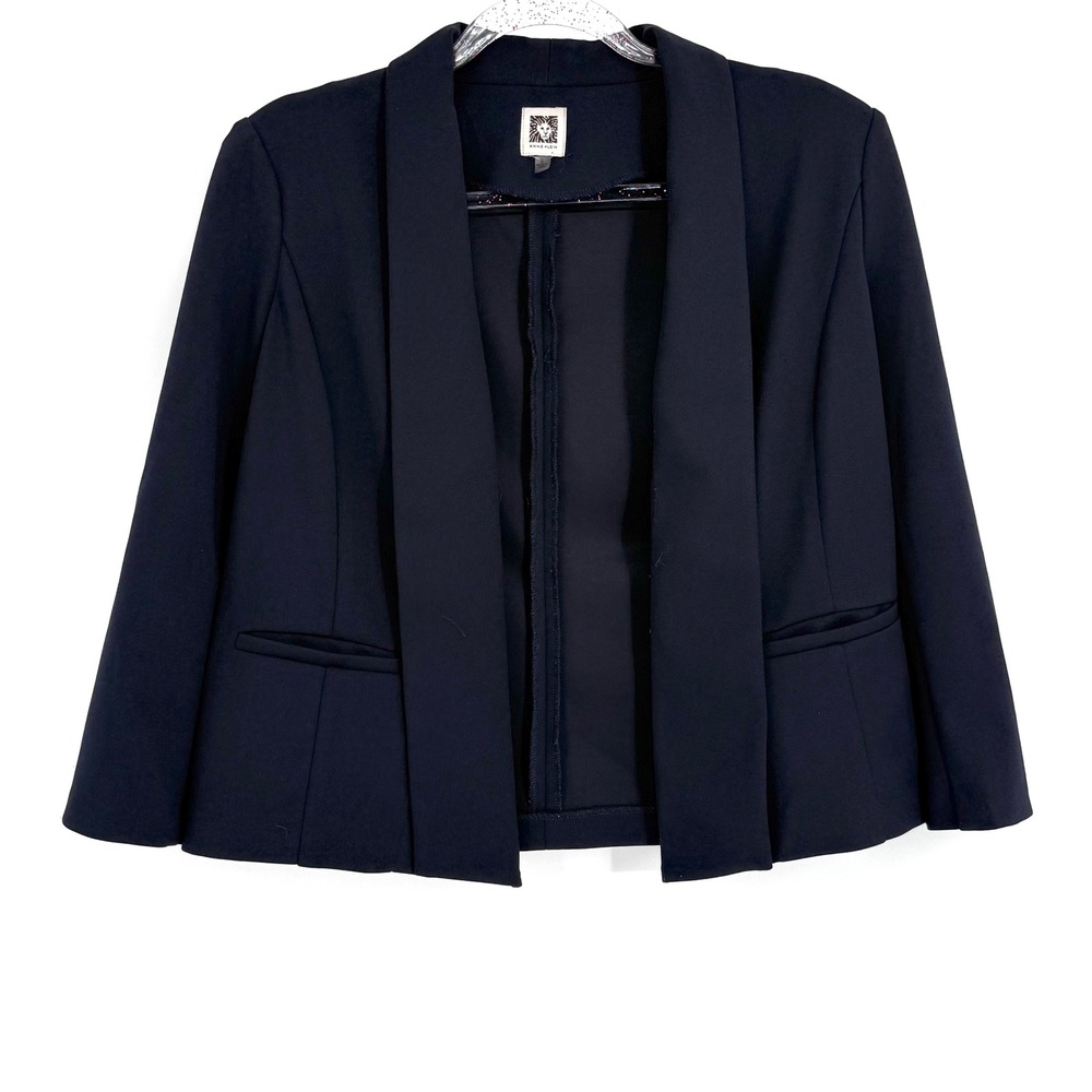 Anne Klein Womens‎ Navy Open Front Shawl Collar Cropped Blazer Jacket Size S